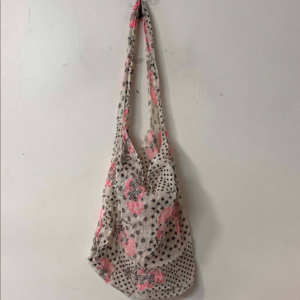 Free People Pink and Black Floral Shoulder Bag